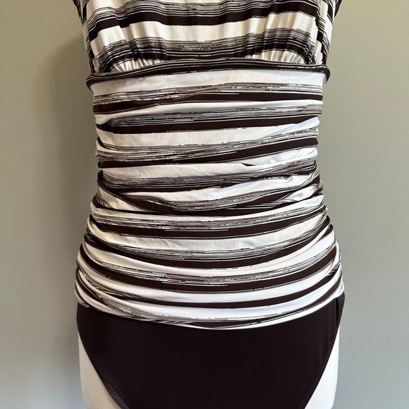 Miraclesuit Brown White Striped One Piece Swimsuit Women's Size 12 - 14? - Picture 3 of 9